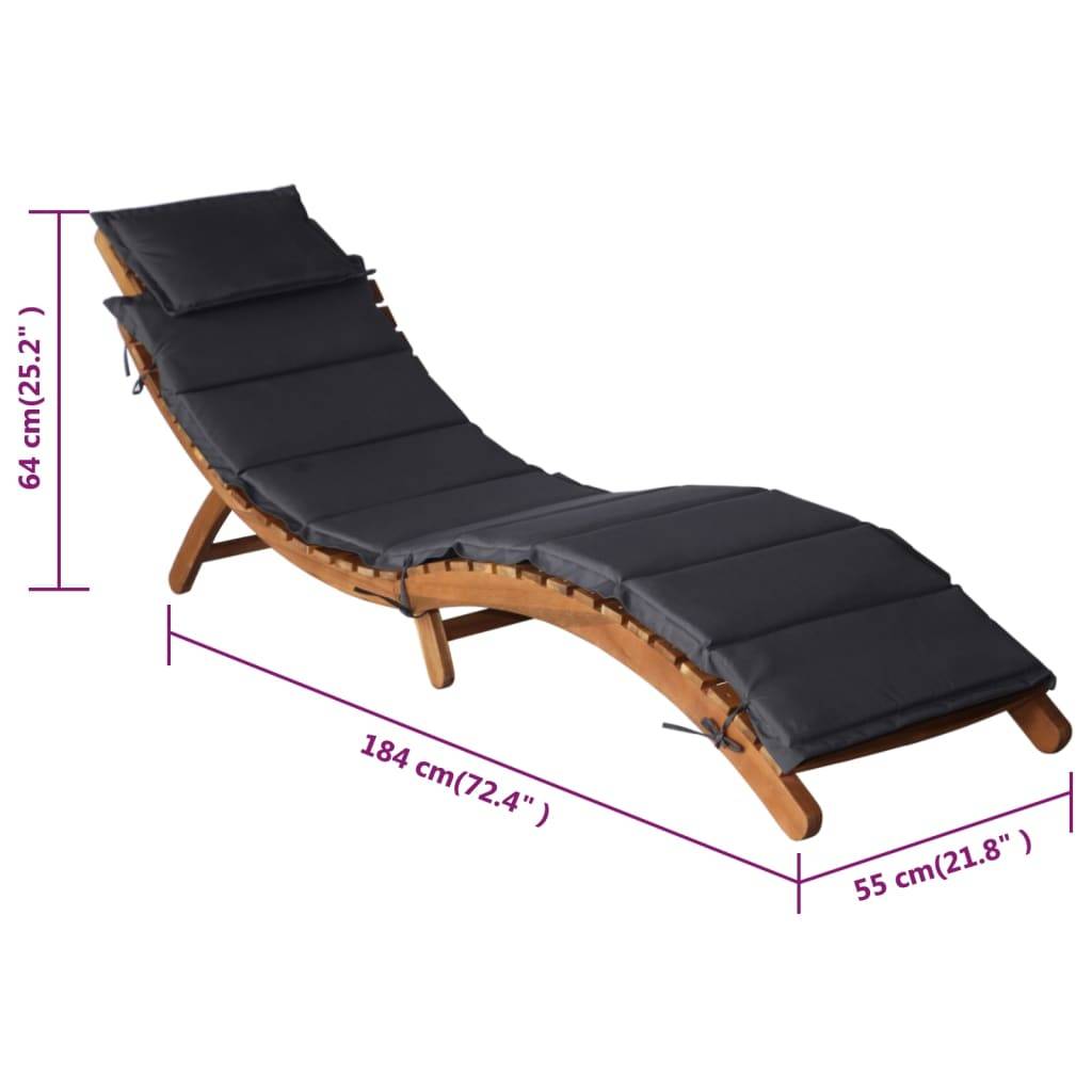 Helloshop26 - Chaises longues transat et coussins 2 pièces gris foncé bois massif acacia - Imagen 8