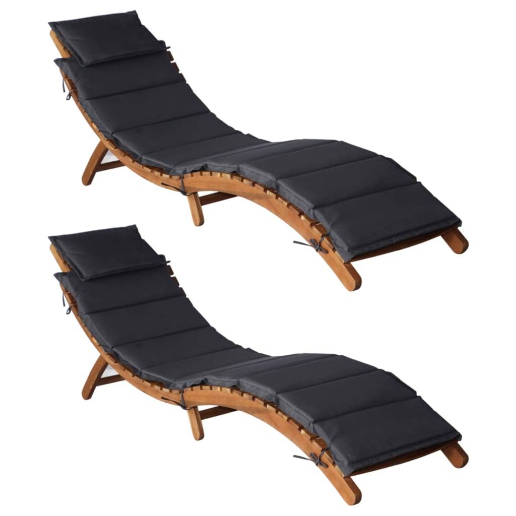Helloshop26 - Chaises longues transat et coussins 2 pièces gris foncé bois massif acacia - Imagen 1