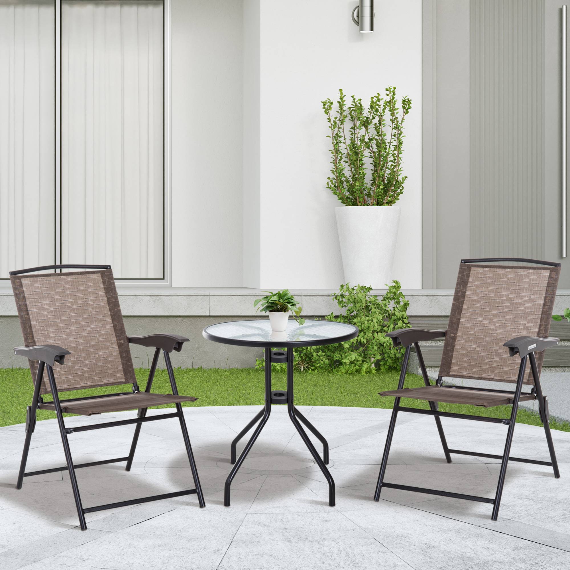 ComfortXL - Salon de jardin 3 pièces métal et verre pour balcon pliable inclinable chocolat - ComfortXL Outdoor Living - Image 4