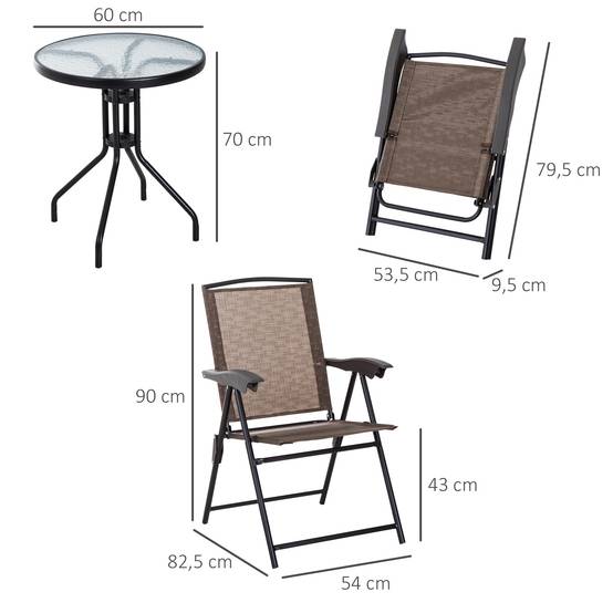 ComfortXL - Salon de jardin 3 pièces métal et verre pour balcon pliable inclinable chocolat - ComfortXL Outdoor Living - Image 5