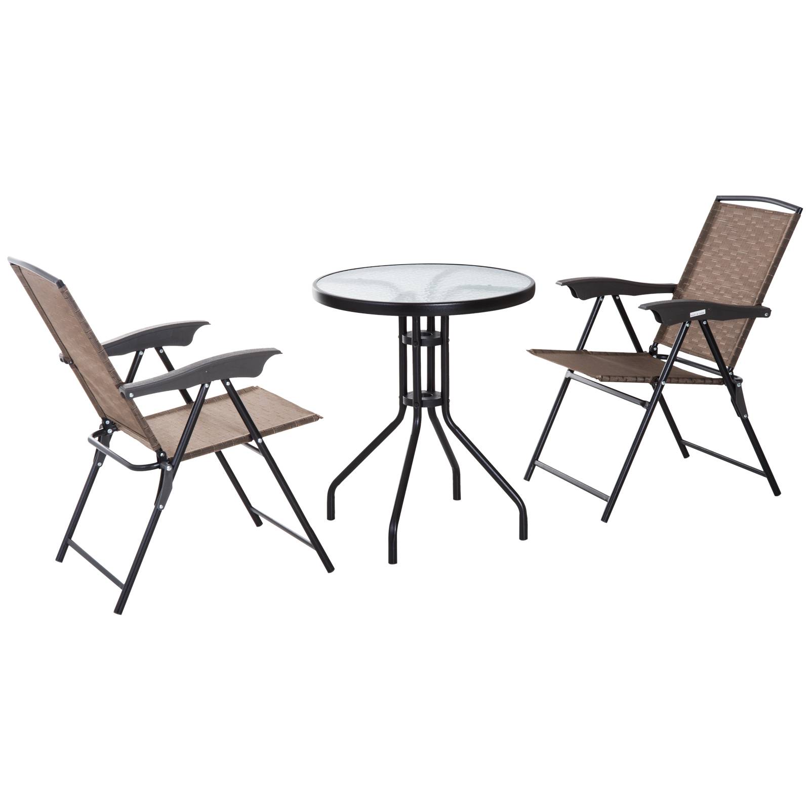 ComfortXL - Salon de jardin 3 pièces métal et verre pour balcon pliable inclinable chocolat - ComfortXL Outdoor Living - Image 2