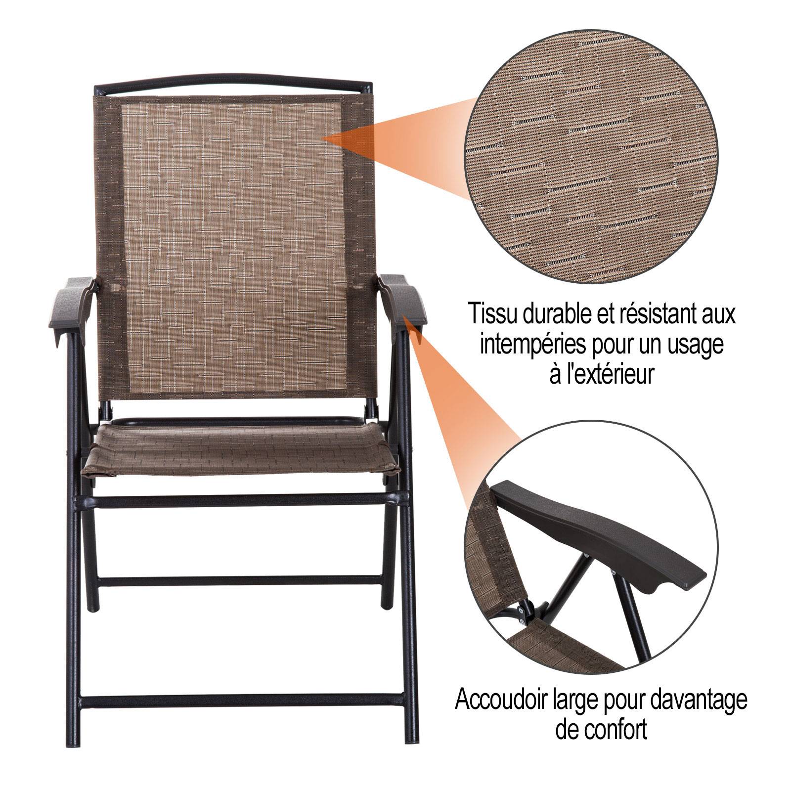 ComfortXL - Salon de jardin 3 pièces métal et verre pour balcon pliable inclinable chocolat - ComfortXL Outdoor Living - Image 8