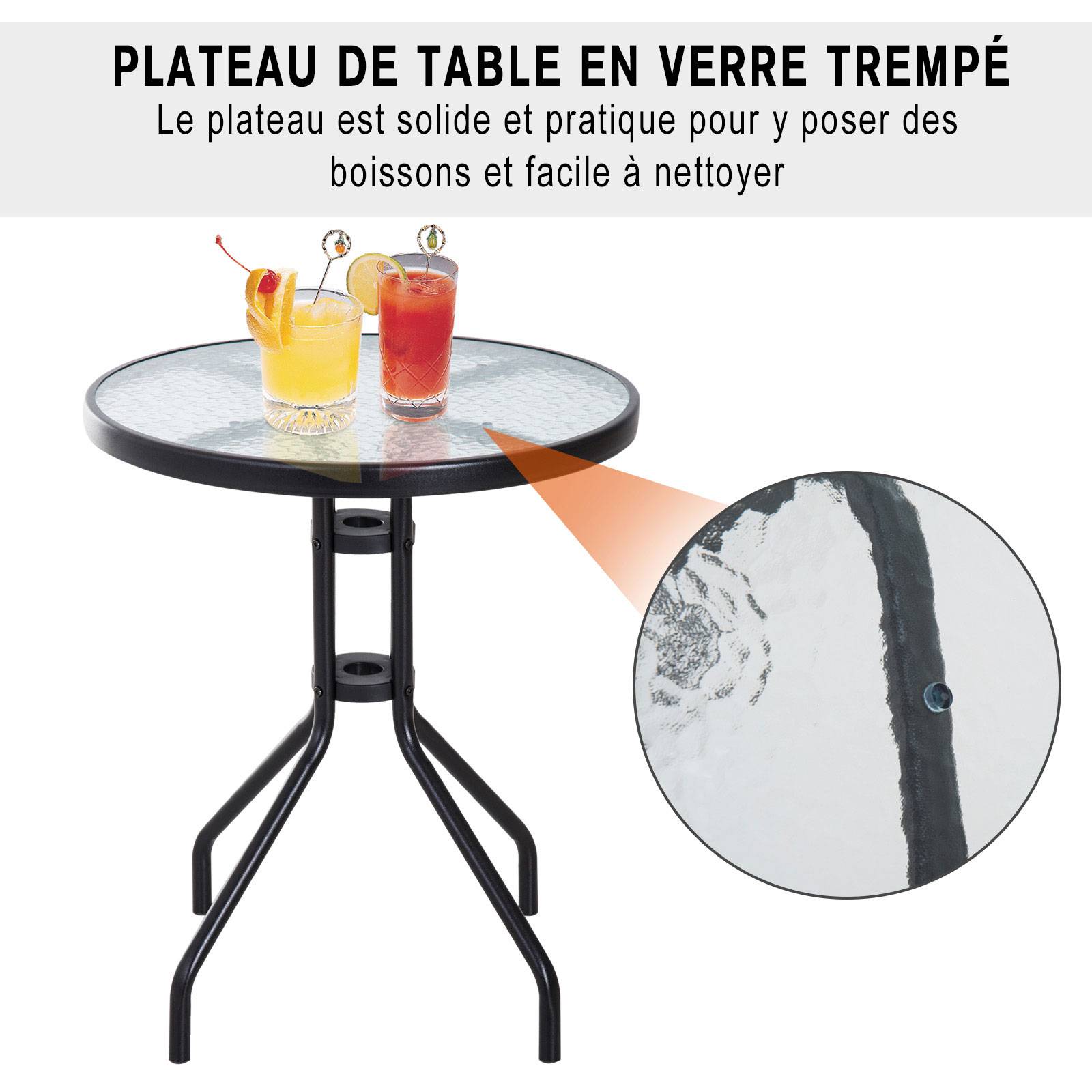 ComfortXL - Salon de jardin 3 pièces métal et verre pour balcon pliable inclinable chocolat - ComfortXL Outdoor Living - Image 6