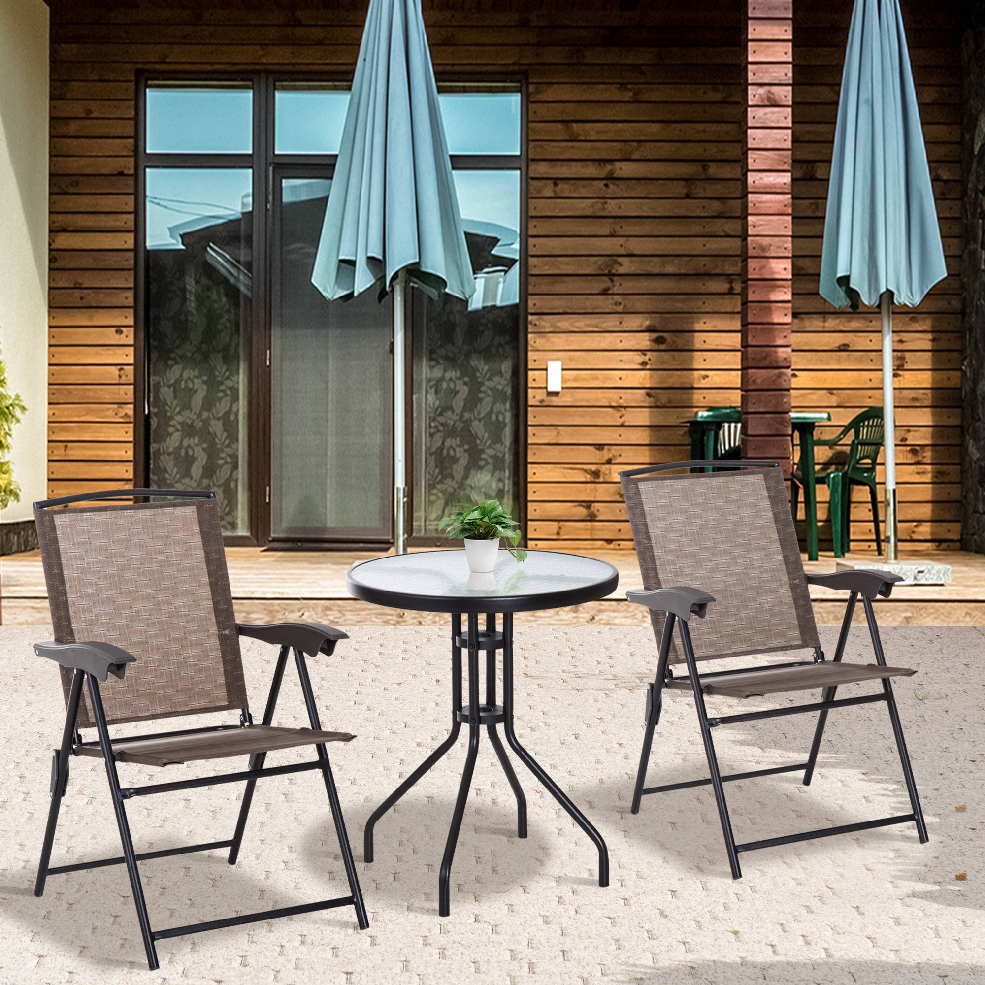 ComfortXL - Salon de jardin 3 pièces métal et verre pour balcon pliable inclinable chocolat - ComfortXL Outdoor Living - Image 3