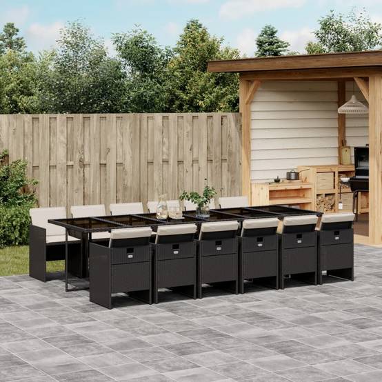 Grande Table de Jardin 330cm et 12 Chaises Encastrables en Résine Tressée Noire, pour 12 Personnes – ComfortXL Outdoor Living - Image 1