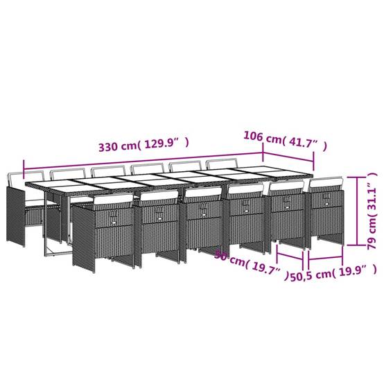 Grande Table de Jardin 330cm et 12 Chaises Encastrables en Résine Tressée Noire, pour 12 Personnes – ComfortXL Outdoor Living - Image 9