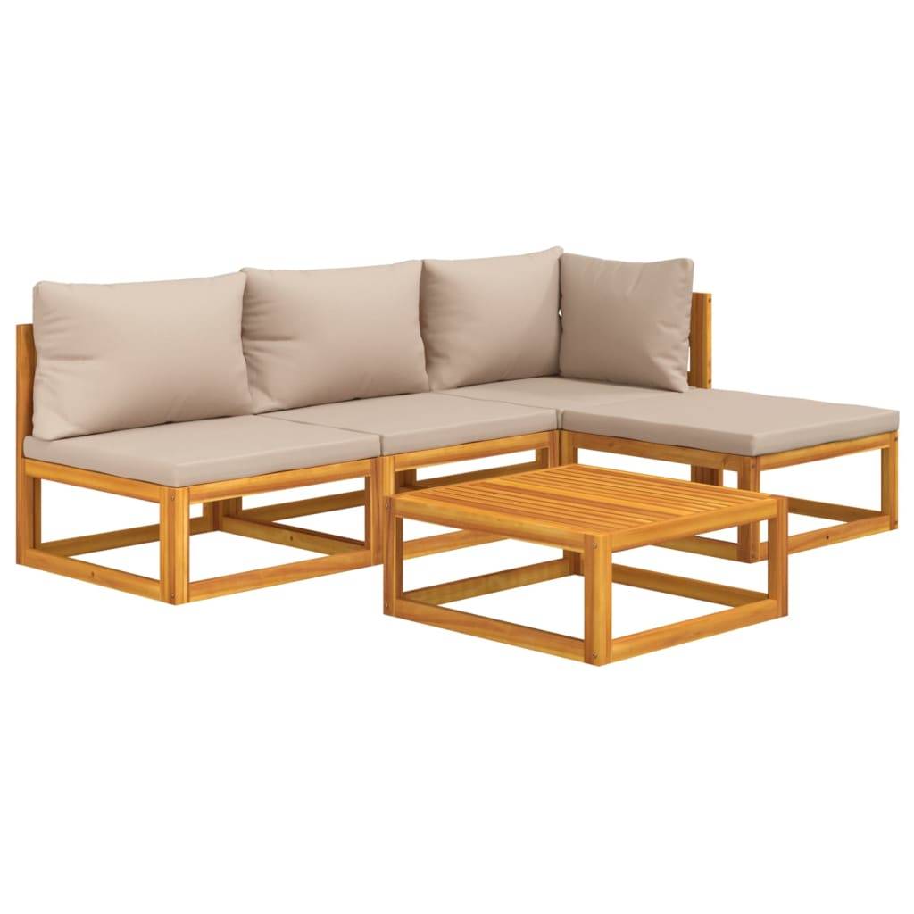 Helloshop26 - Salon de jardin meuble d'extérieur ensemble de mobilier 5 pièces avec coussins taupe bois massif - Imagen 1