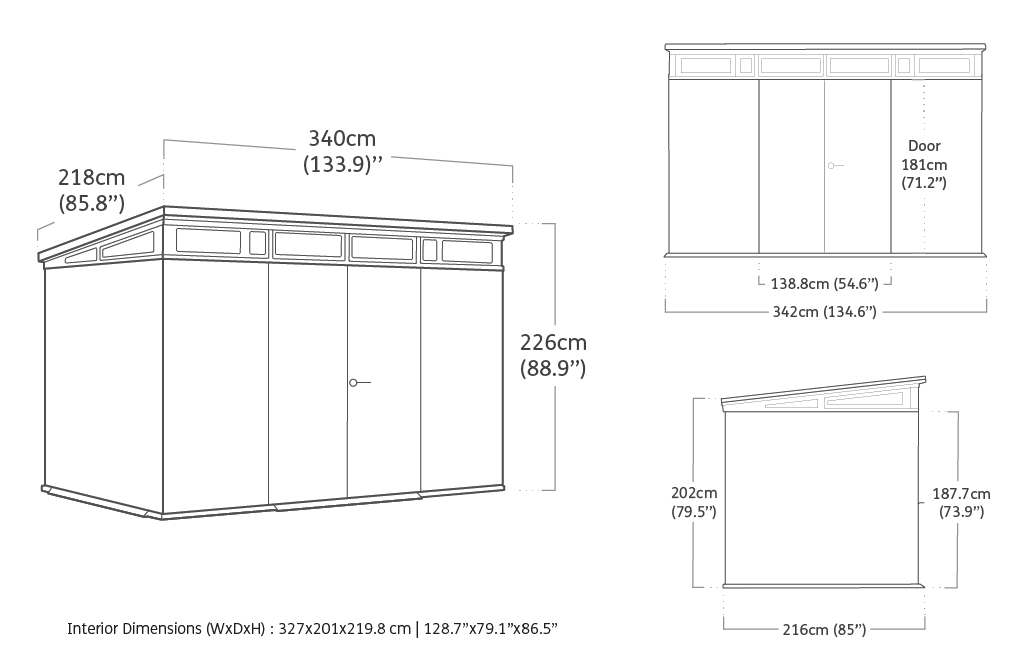 Keter - Abri Jardin Résine "brossium Monopente 117" -  7.4 M² - 340 X 218 X 226 Cm - Gris - Imagen 7