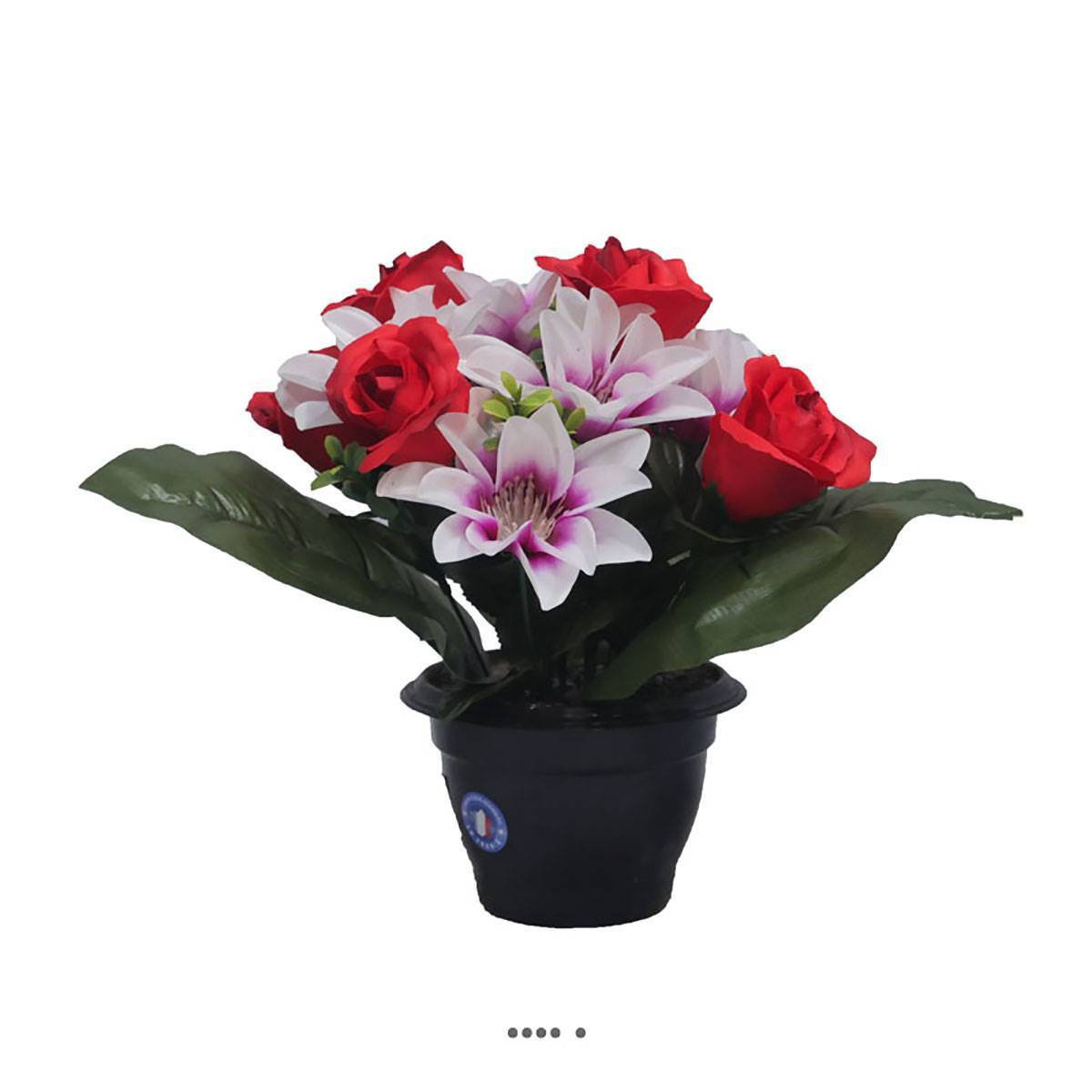 Pot fleurs artificielles pour le cimetière roses et lys Rouge - couleur: Rouge - Image 2