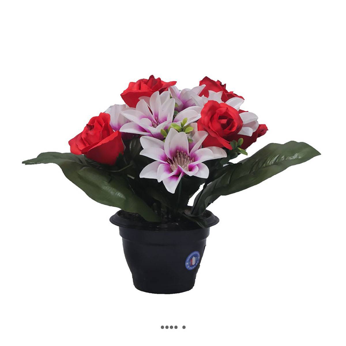 Pot fleurs artificielles pour le cimetière roses et lys Rouge - couleur: Rouge - Image 1