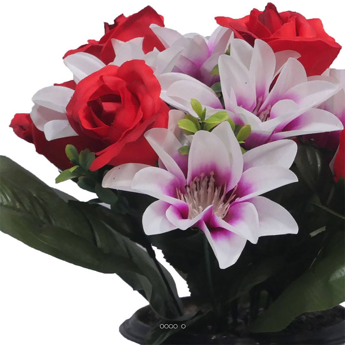 Pot fleurs artificielles pour le cimetière roses et lys Rouge - couleur: Rouge - Image 3
