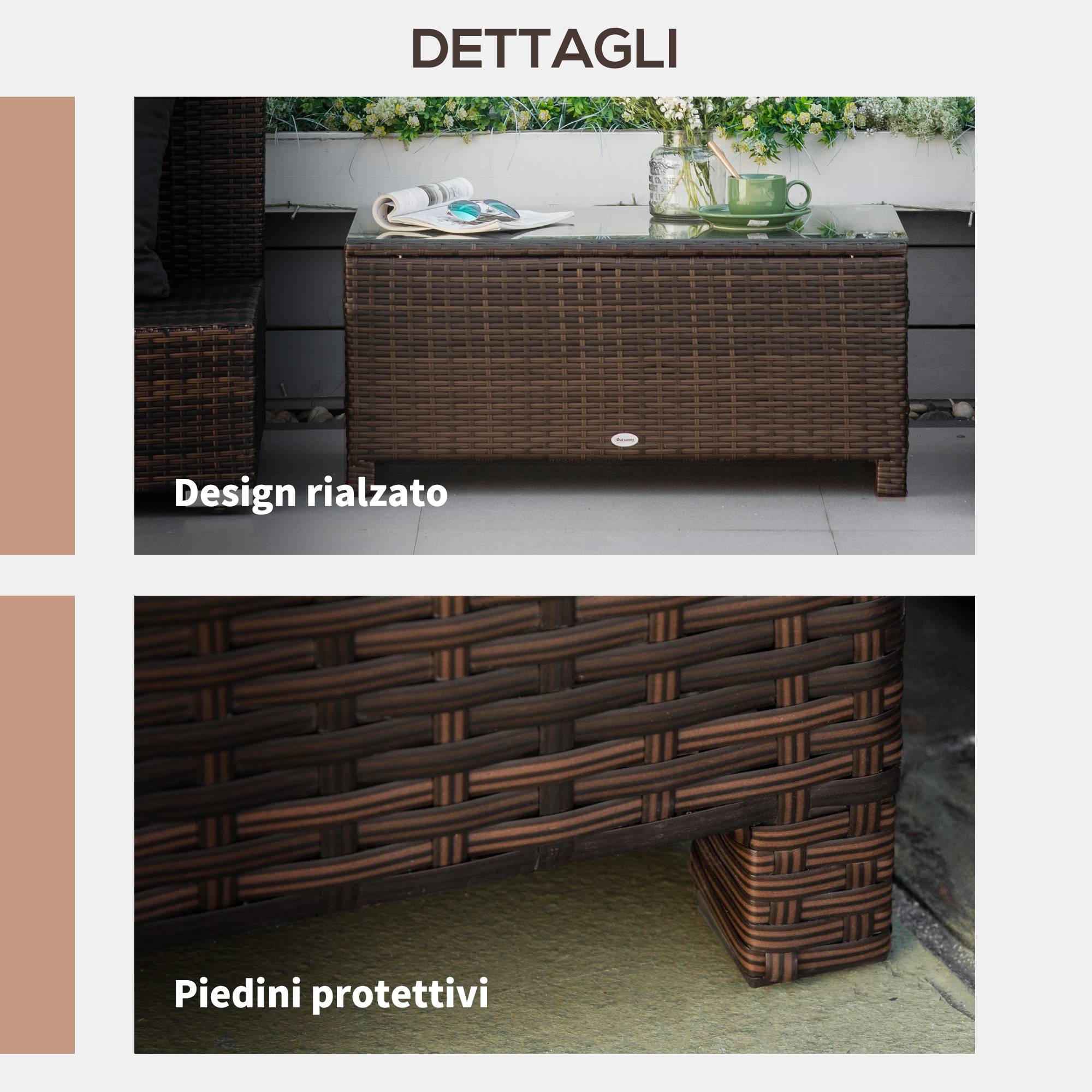 Table Basse de Jardin Résine Tressée Métal Balcon Terrasse Support Verre 85x50x39cm Brun - ComfortXL Outdoor Living - Image 6