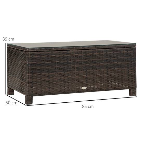 Table Basse de Jardin Résine Tressée Métal Balcon Terrasse Support Verre 85x50x39cm Brun - ComfortXL Outdoor Living - Image 5