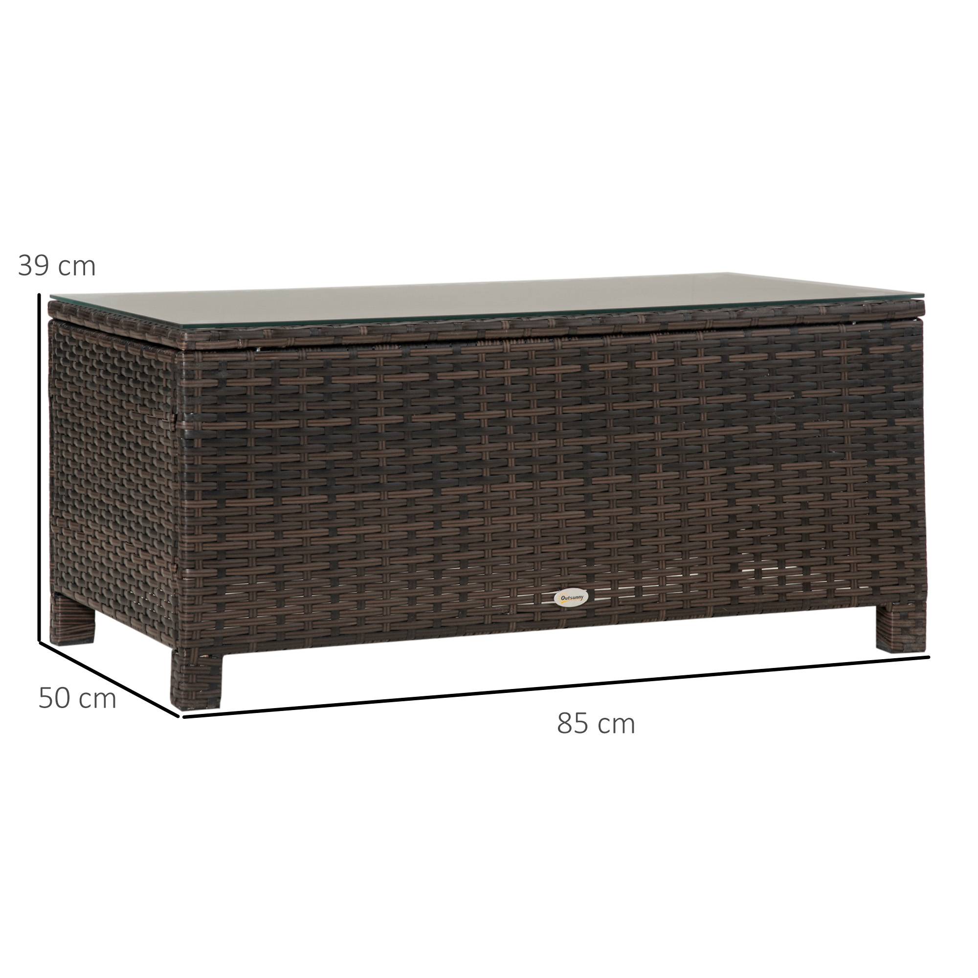 Table Basse de Jardin Résine Tressée Métal Balcon Terrasse Support Verre 85x50x39cm Brun - ComfortXL Outdoor Living - Image 5