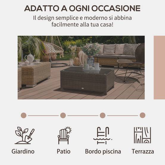 Table Basse de Jardin Résine Tressée Métal Balcon Terrasse Support Verre 85x50x39cm Brun - ComfortXL Outdoor Living - Image 8