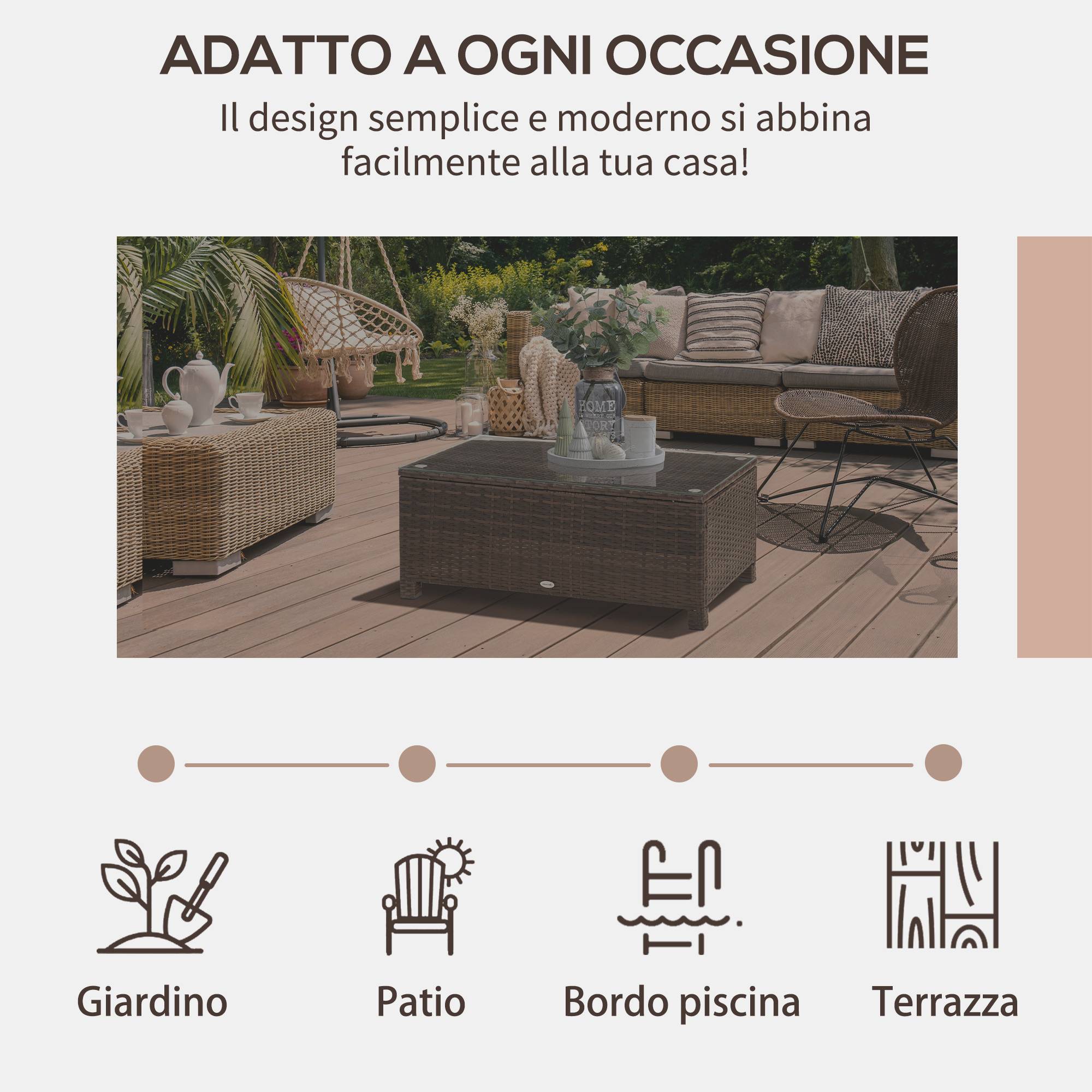 Table Basse de Jardin Résine Tressée Métal Balcon Terrasse Support Verre 85x50x39cm Brun - ComfortXL Outdoor Living - Image 8