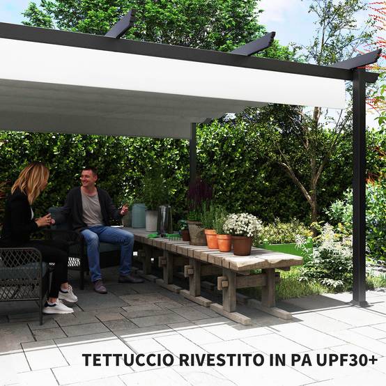 Tonnelle Pergola Aluminium Jardin Toit Rétractable 390x390cm Blanc - ComfortXL Outdoor Living - Image 8