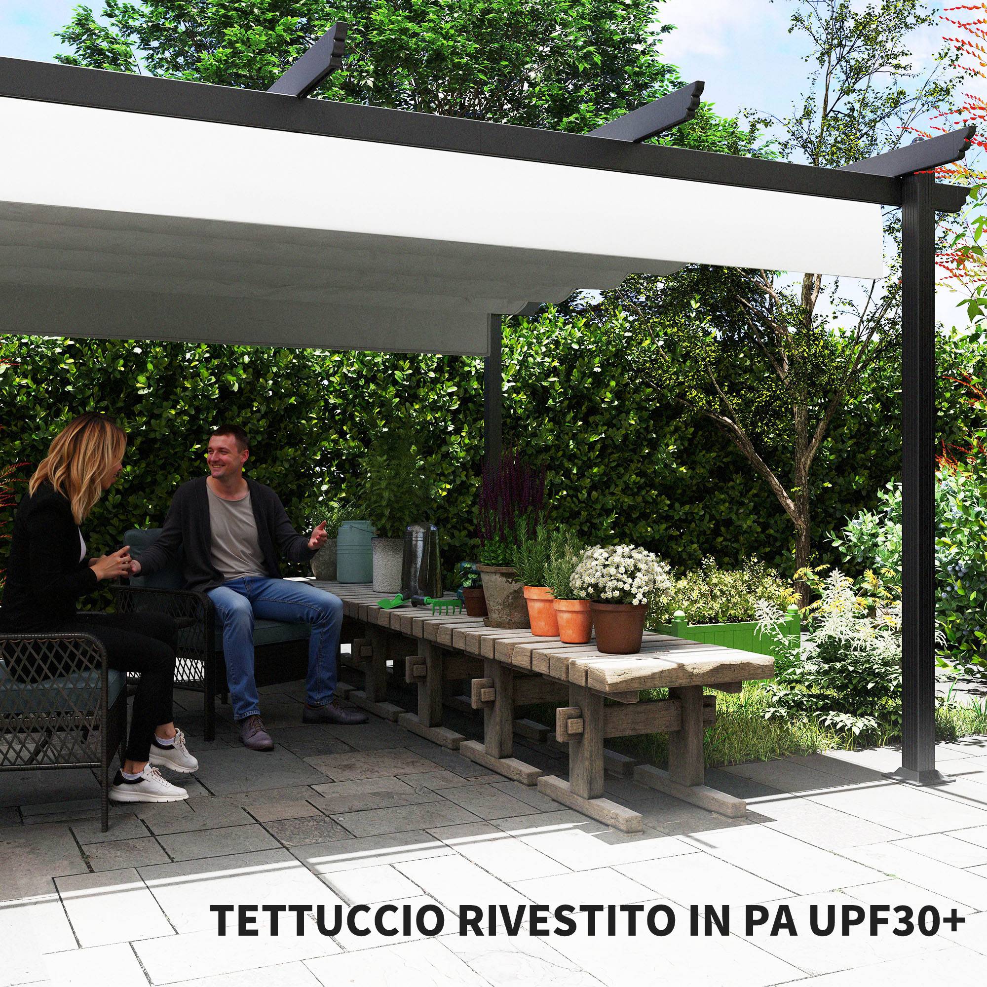 Tonnelle Pergola Aluminium Jardin Toit Rétractable 390x390cm Blanc - ComfortXL Outdoor Living - Image 8