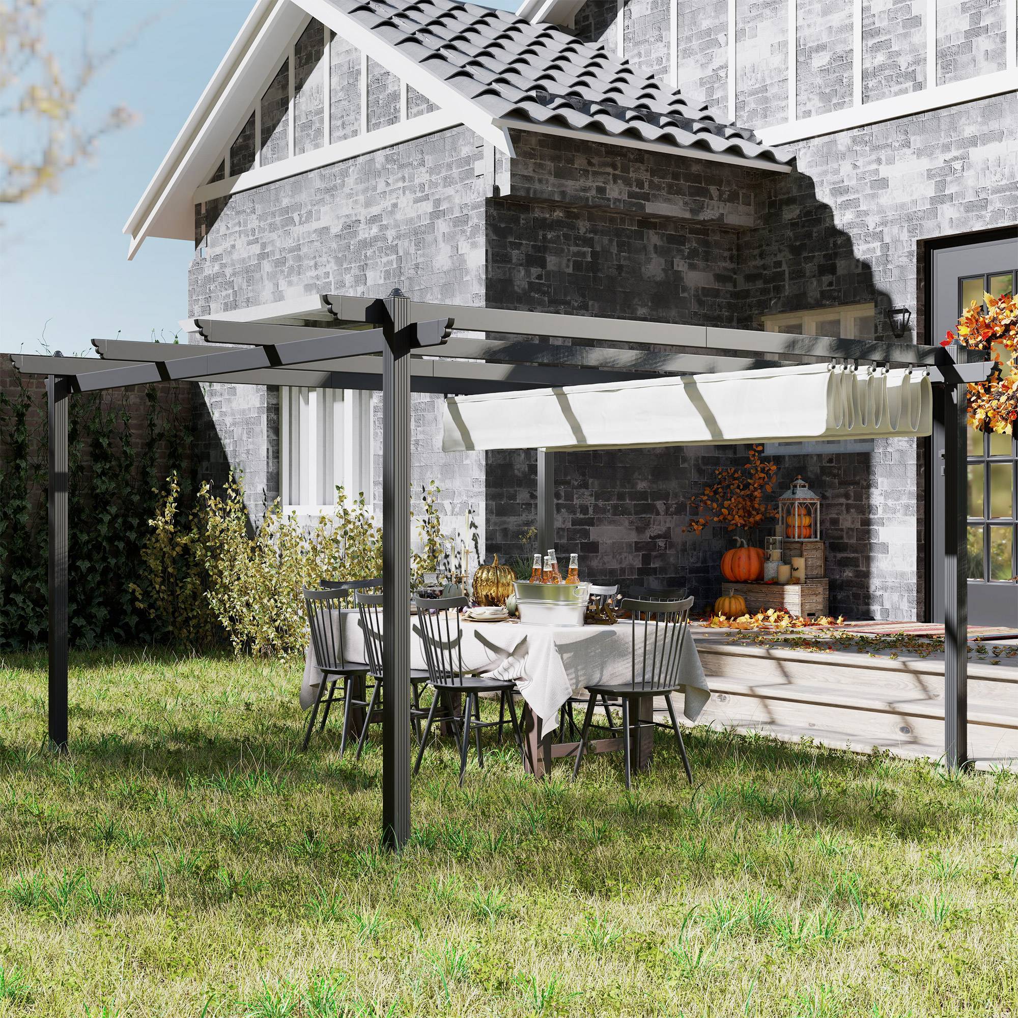 Tonnelle Pergola Aluminium Jardin Toit Rétractable 390x390cm Blanc - ComfortXL Outdoor Living - Image 4