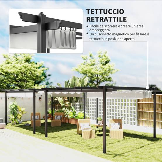 Tonnelle Pergola Aluminium Jardin Toit Rétractable 390x390cm Blanc - ComfortXL Outdoor Living - Image 6
