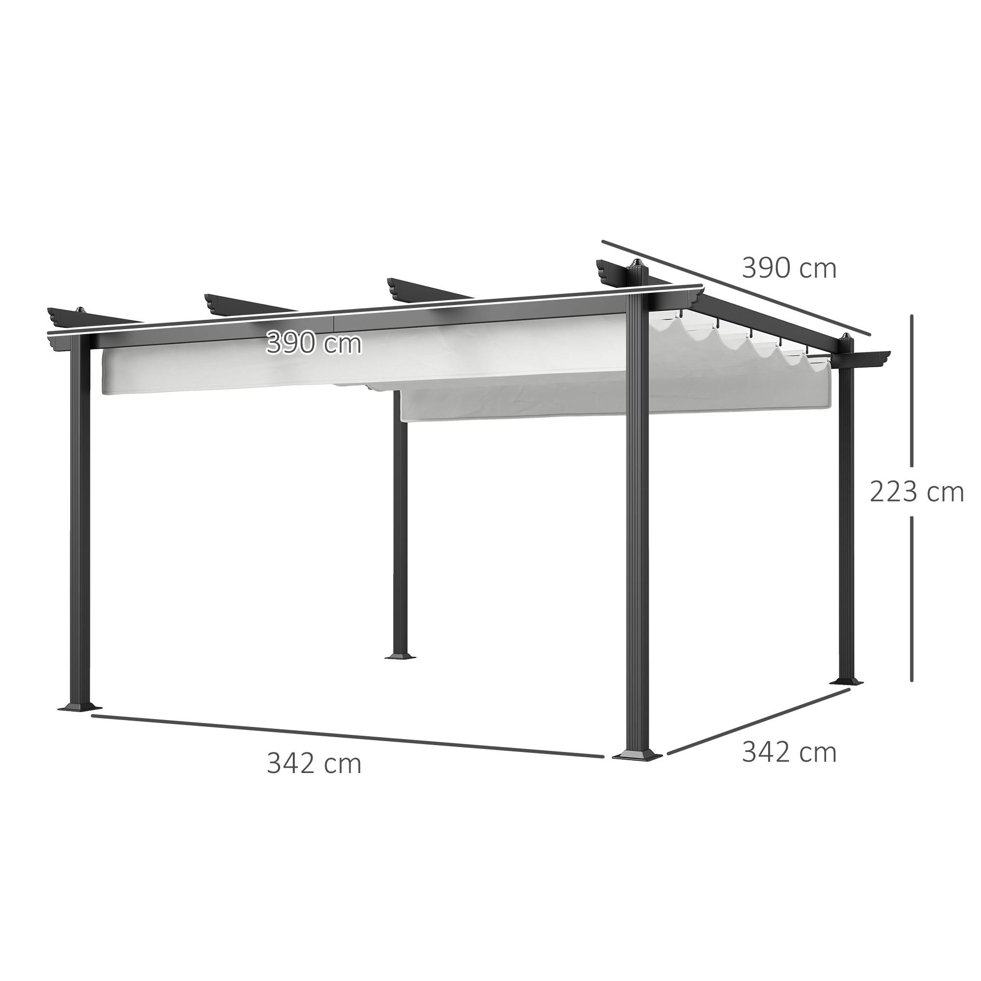 Tonnelle Pergola Aluminium Jardin Toit Rétractable 390x390cm Blanc - ComfortXL Outdoor Living - Image 5