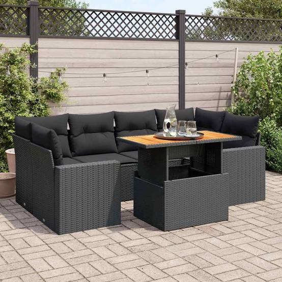 ComfortXL - Salon de jardin modulable 7 places noir résine tressée et bois table et accoudoirs – ComfortXL Outdoor Living - Image 1
