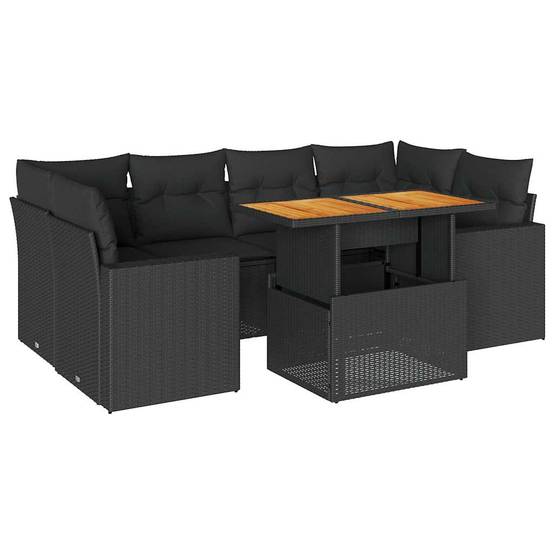ComfortXL - Salon de jardin modulable 7 places noir résine tressée et bois table et accoudoirs – ComfortXL Outdoor Living - Image 2