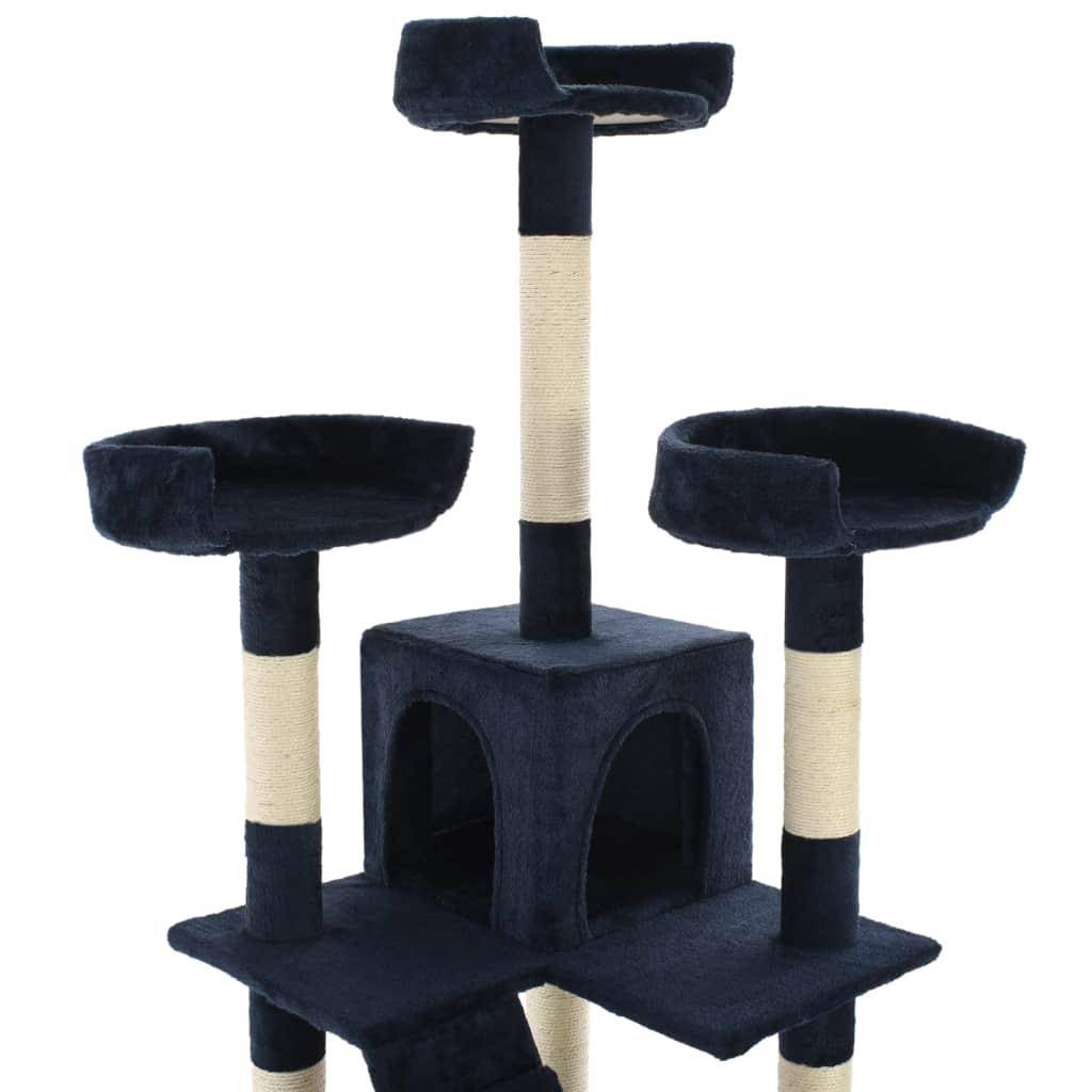Helloshop26 - Arbre à chat griffoir grattoir niche jouet animaux peluché en sisal 170 cm bleu - Imagen 5