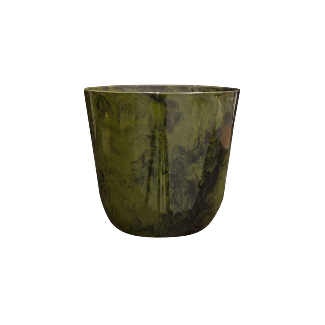 Pot de fleurs marbré vert - D.30cm x H.28cm - Image 1