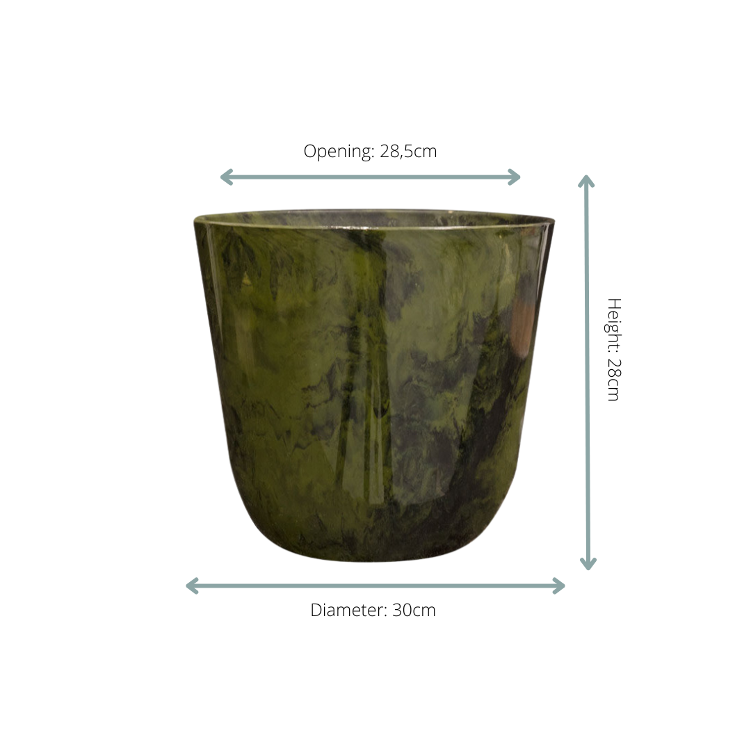 Pot de fleurs marbré vert - D.30cm x H.28cm - Image 2