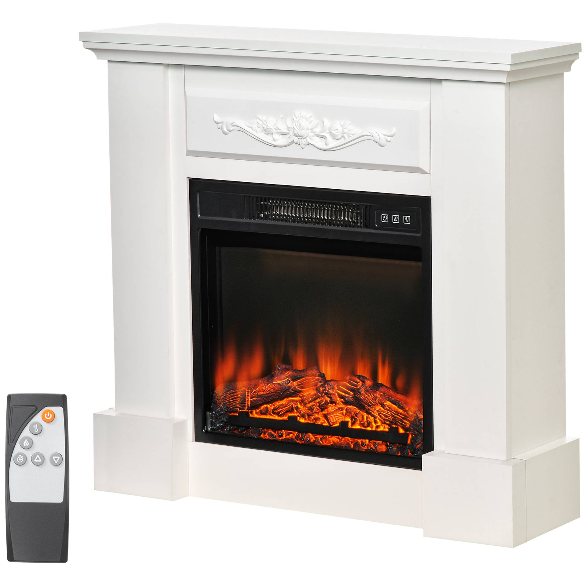 Cheminée électrique sur pied 1800 W avec effet flamme, télécommande, minuterie et température réglable, blanche - Image 2