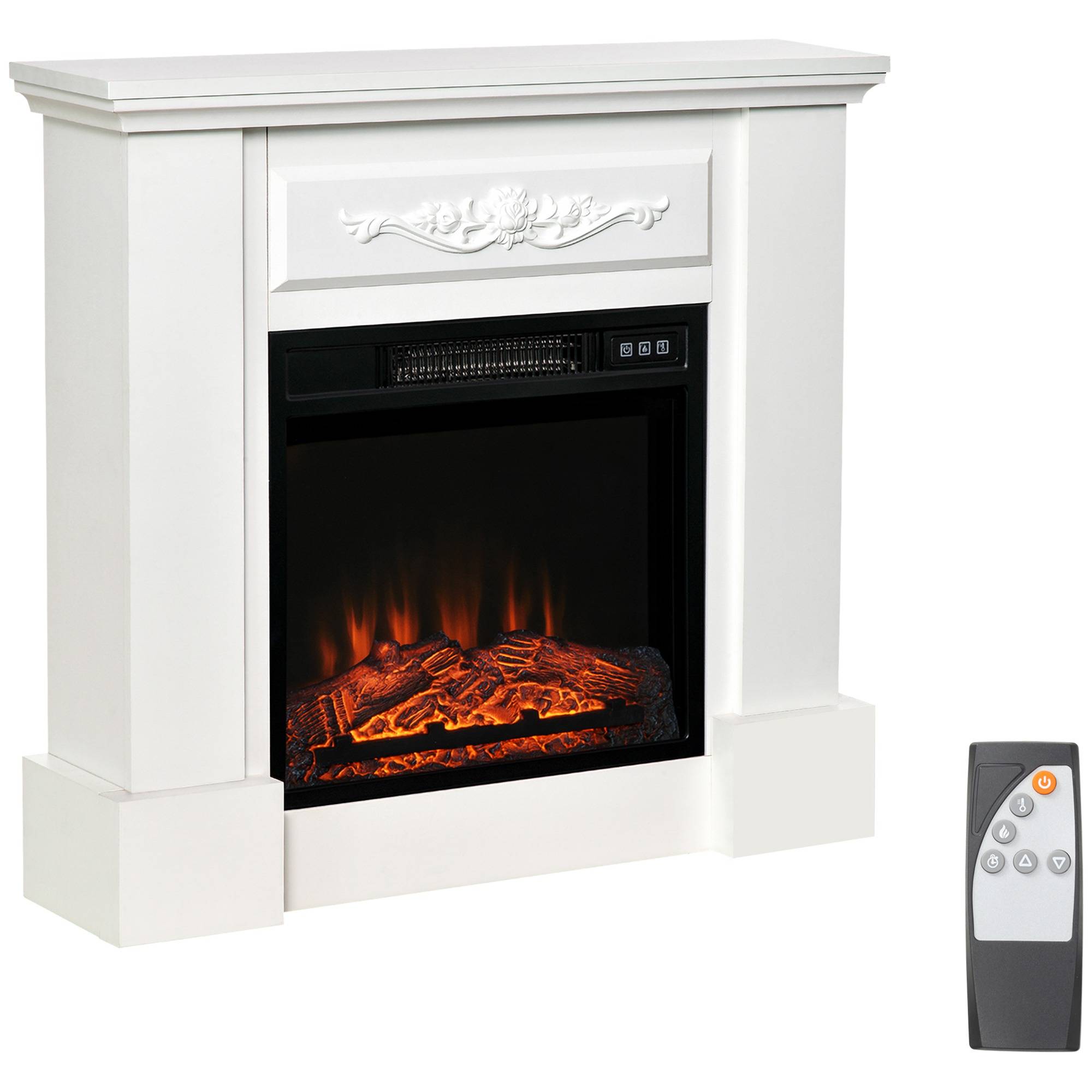 Cheminée électrique sur pied 1800 W avec effet flamme, télécommande, minuterie et température réglable, blanche - Image 1