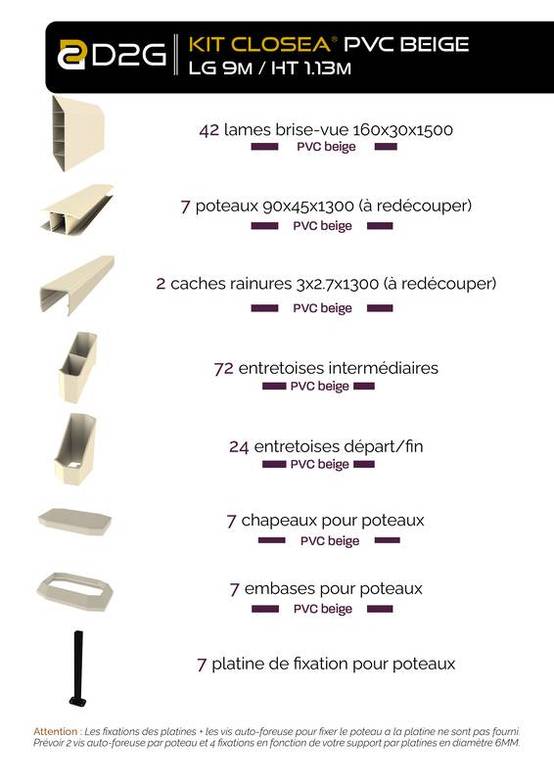 Closea - Kit cloture - Lame 16cm - PVC Beige - LG: 9m x H: 1m13 Closea - Imagen 4