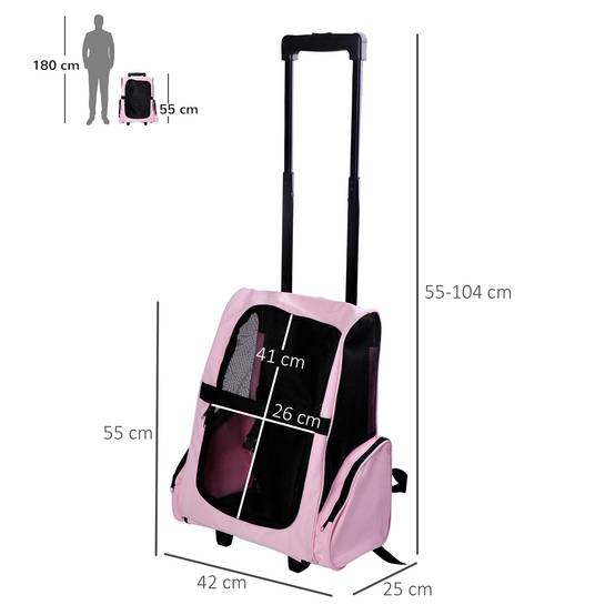 Sac de voyage 2 en 1 pour chien chat en tissu Oxford avec roulettes 42x25x55 cm Rose - ComfortXL Outdoor Living - Image 4