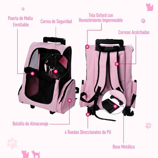 Sac de voyage 2 en 1 pour chien chat en tissu Oxford avec roulettes 42x25x55 cm Rose - ComfortXL Outdoor Living - Image 8