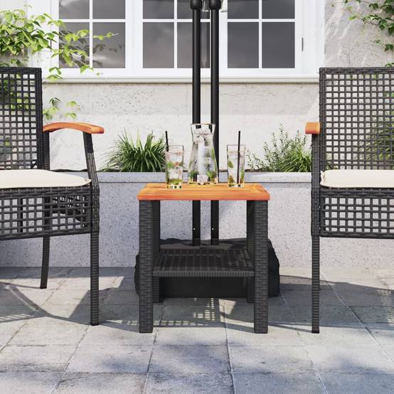 ComfortXL - Petite Table Basse Carrée 40cm pour Salon de Jardin, Résine Tressée Noire et Bois d'Acacia Massif – ComfortXL Outdoor Living - Image 3