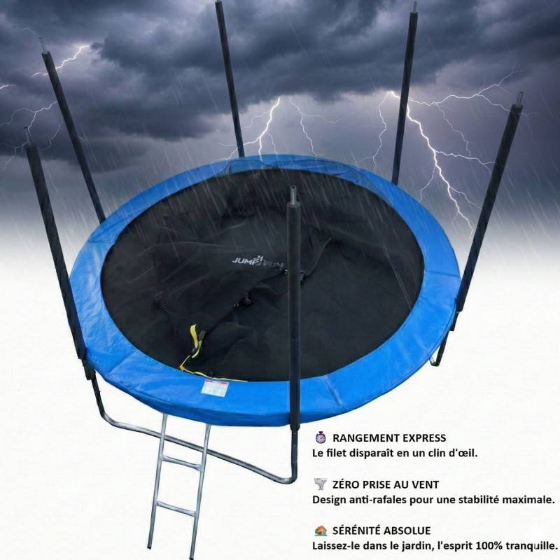 Trampoline pour enfant 14Ft ø427cm avec coussin de protection Bleu, Echelle et Filet de sécurité JUMP4FUN - Image 5