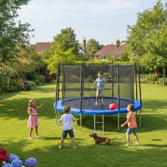 Trampoline pour enfant 14Ft ø427cm avec coussin de protection Bleu, Echelle et Filet de sécurité JUMP4FUN - Image 6