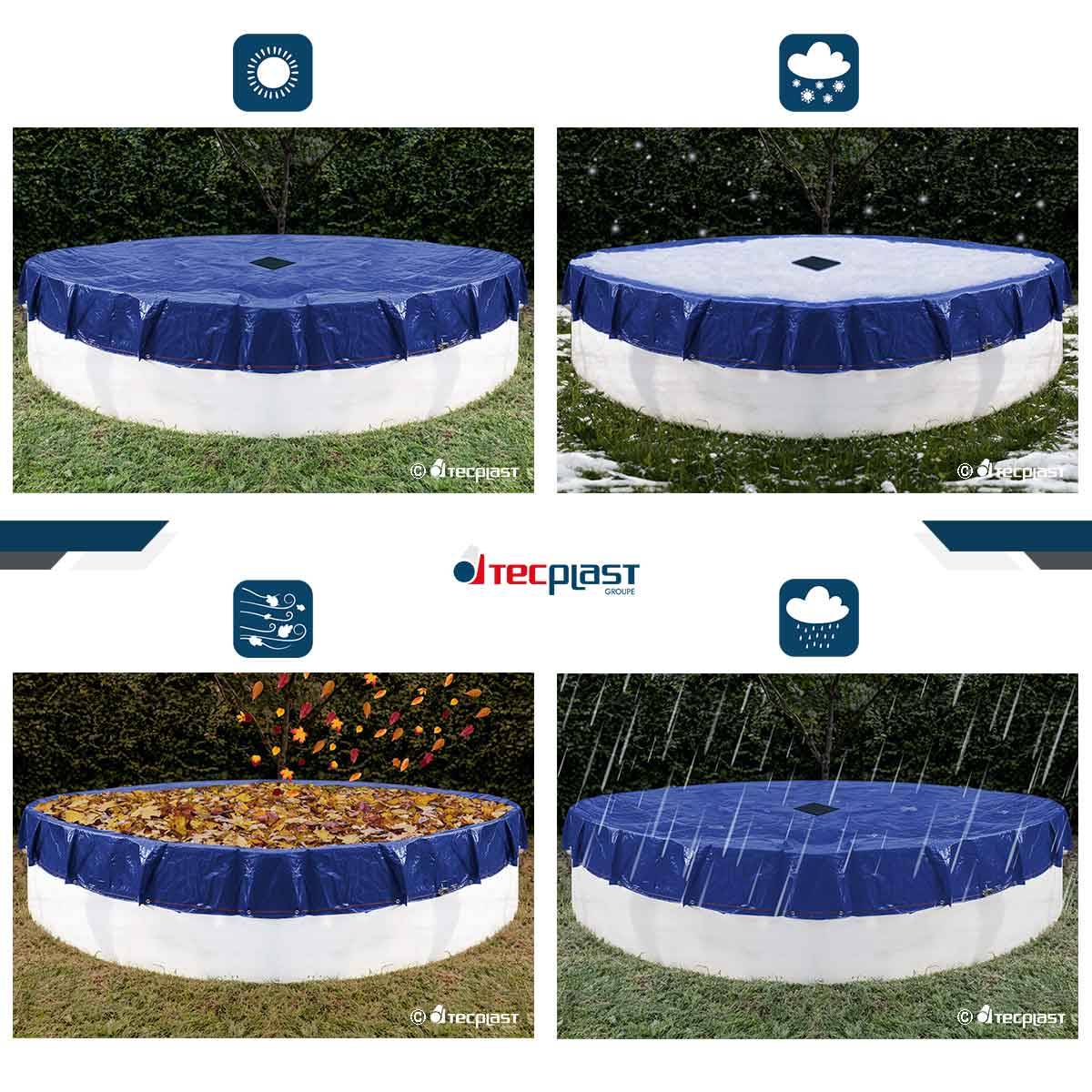 Bâche Piscine ronde - Diam. 4,20 m pour Piscine hors sol diam. 3,6 m - Couverture Piscine PO155RD avec Filet d'écoulement TECPLAST - Image 2