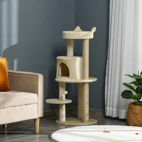 Arbre à Chat Design Oreilles de Chat avec Niche et Griffoirs en Sisal Crème - ComfortXL Outdoor Living - Image 3