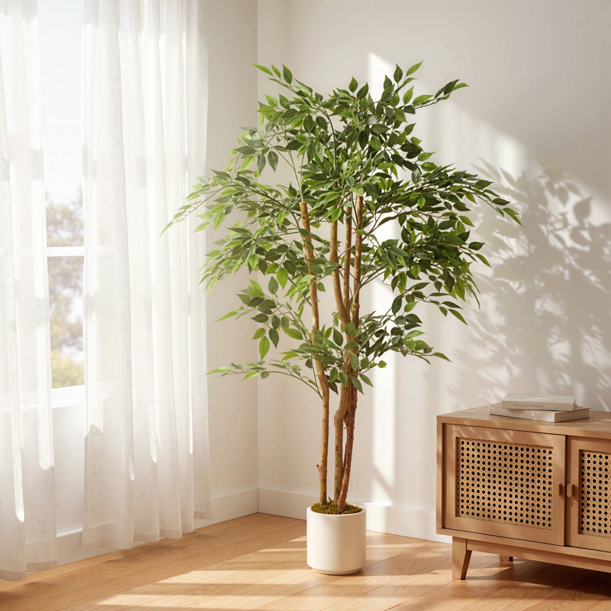 Plante artificielle intérieure 150 cm banian arbre artificiel, pot en plastique et tronc en bois massif - Image 3