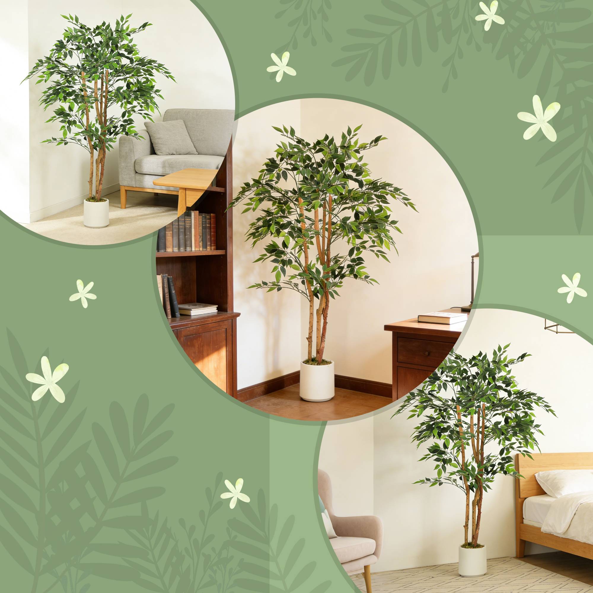 Plante artificielle intérieure 150 cm banian arbre artificiel, pot en plastique et tronc en bois massif - Image 9
