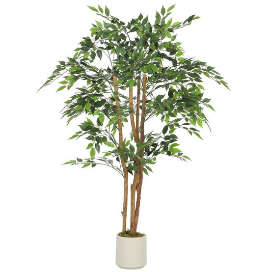 Plante artificielle intérieure 150 cm banian arbre artificiel, pot en plastique et tronc en bois massif - Image 1