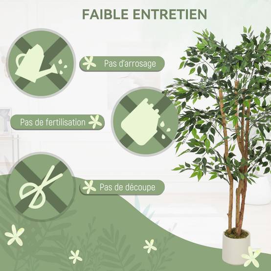 Plante artificielle intérieure 150 cm banian arbre artificiel, pot en plastique et tronc en bois massif - Image 7