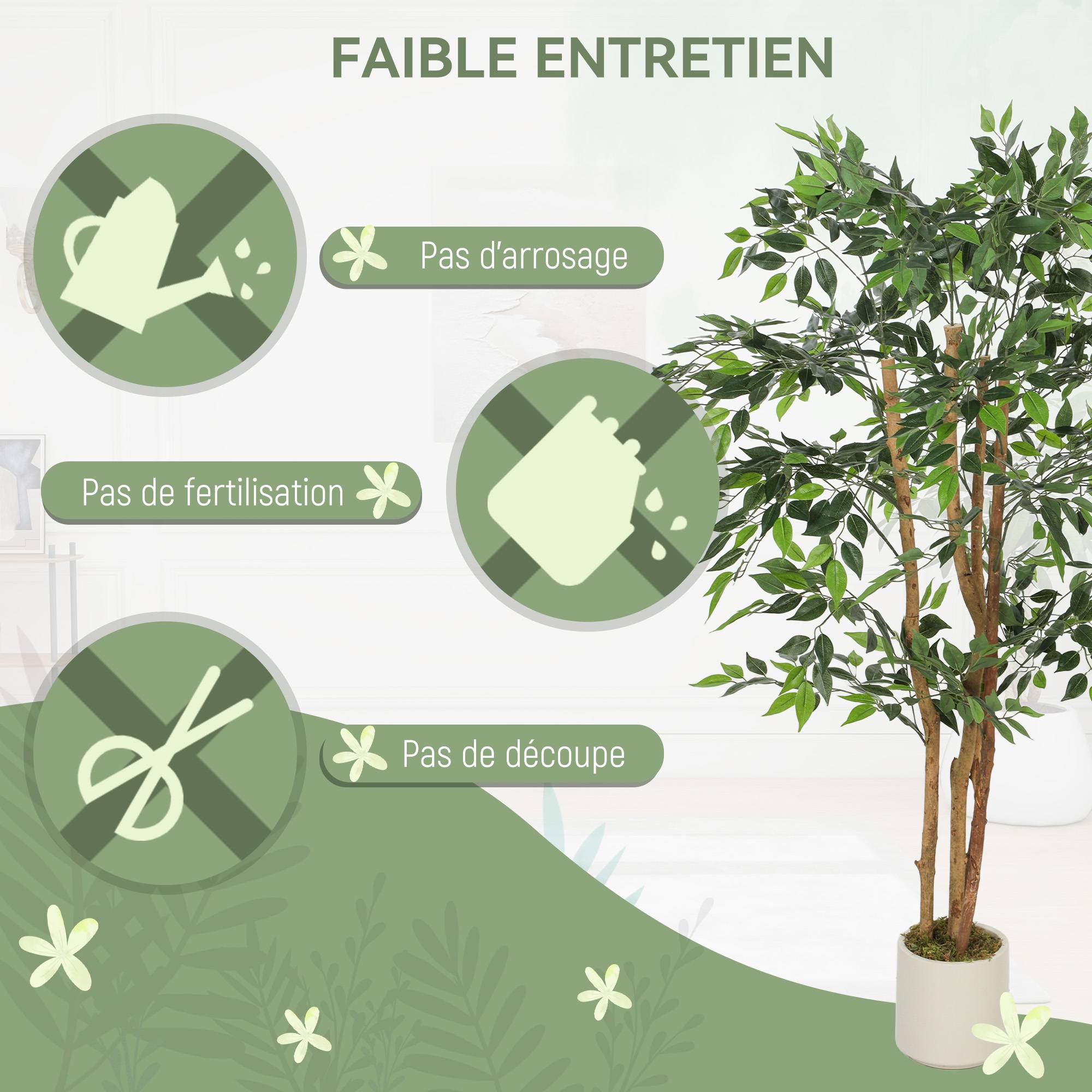 Plante artificielle intérieure 150 cm banian arbre artificiel, pot en plastique et tronc en bois massif - Image 7
