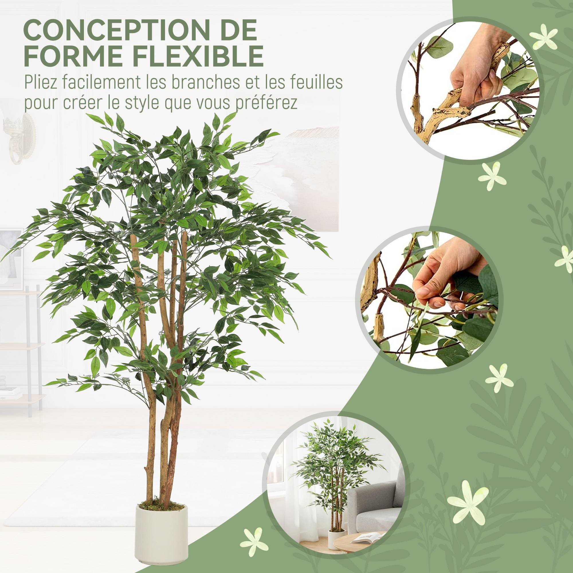 Plante artificielle intérieure 150 cm banian arbre artificiel, pot en plastique et tronc en bois massif - Image 8