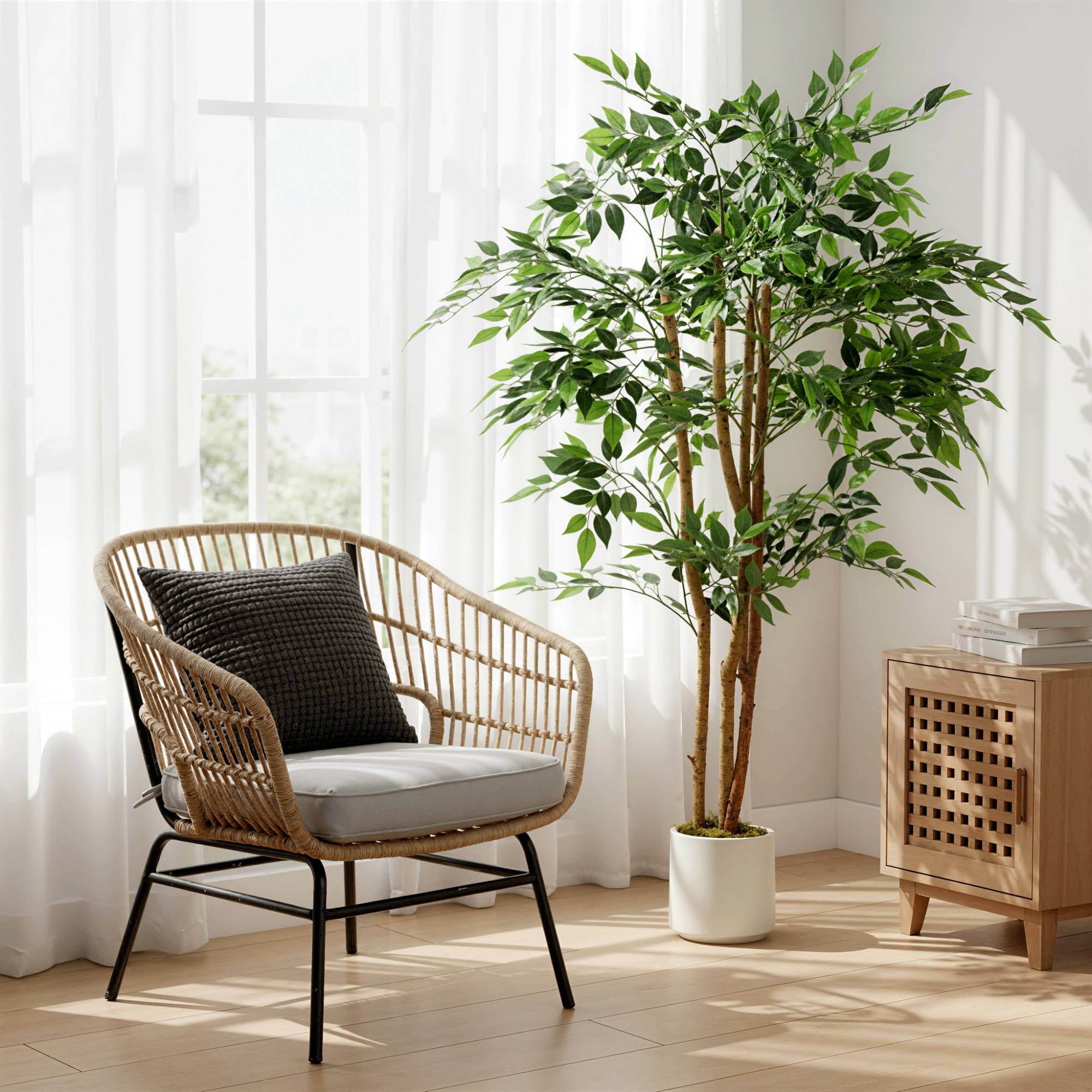 Plante artificielle intérieure 150 cm banian arbre artificiel, pot en plastique et tronc en bois massif - Image 10