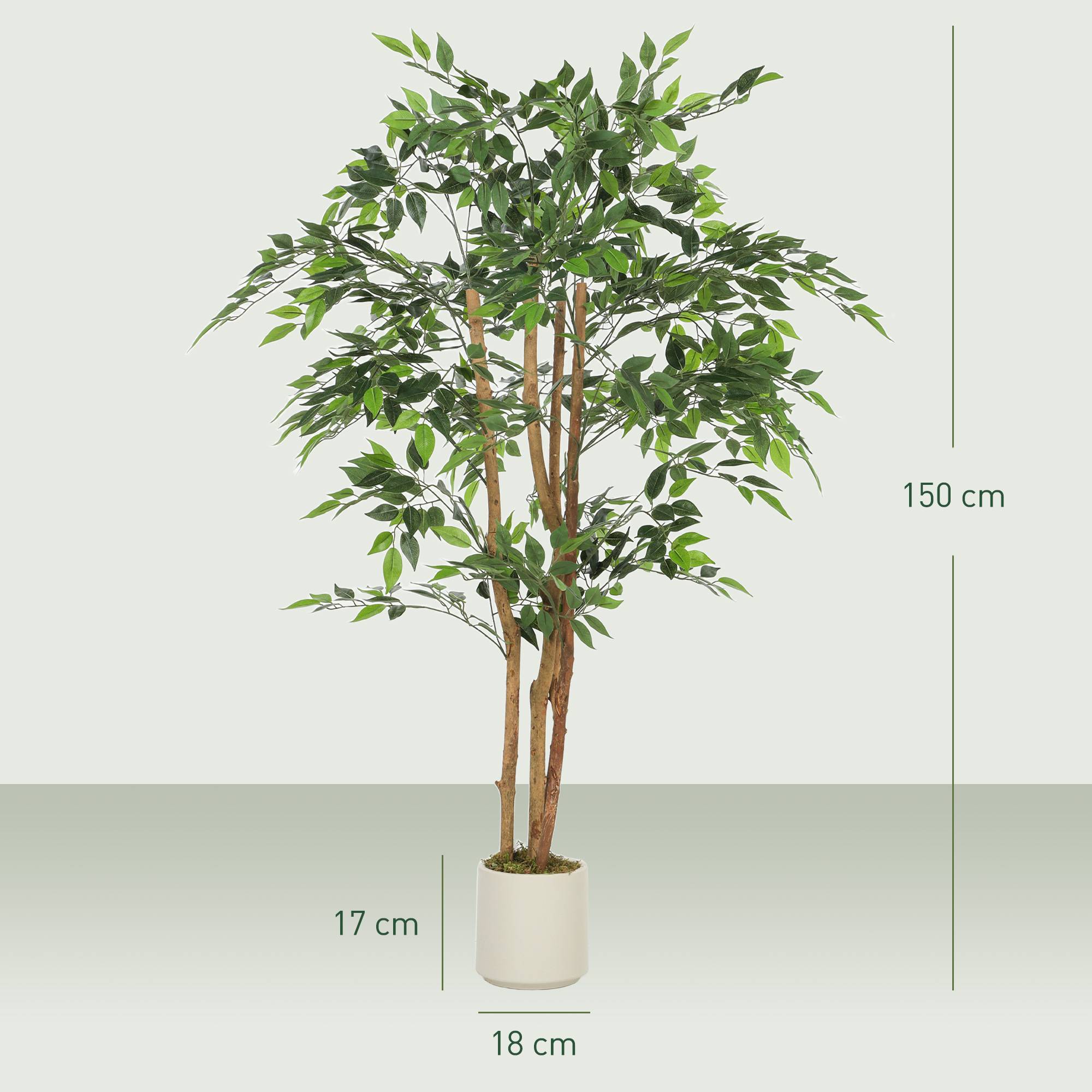 Plante artificielle intérieure 150 cm banian arbre artificiel, pot en plastique et tronc en bois massif - Image 5