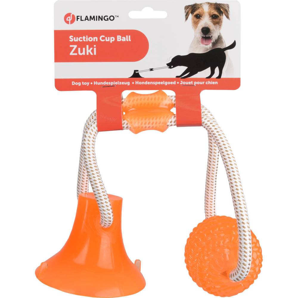 Flamingo - Jouet avec ventouse et balle. gamme ZUKI couleur orange pour chien - Image 2