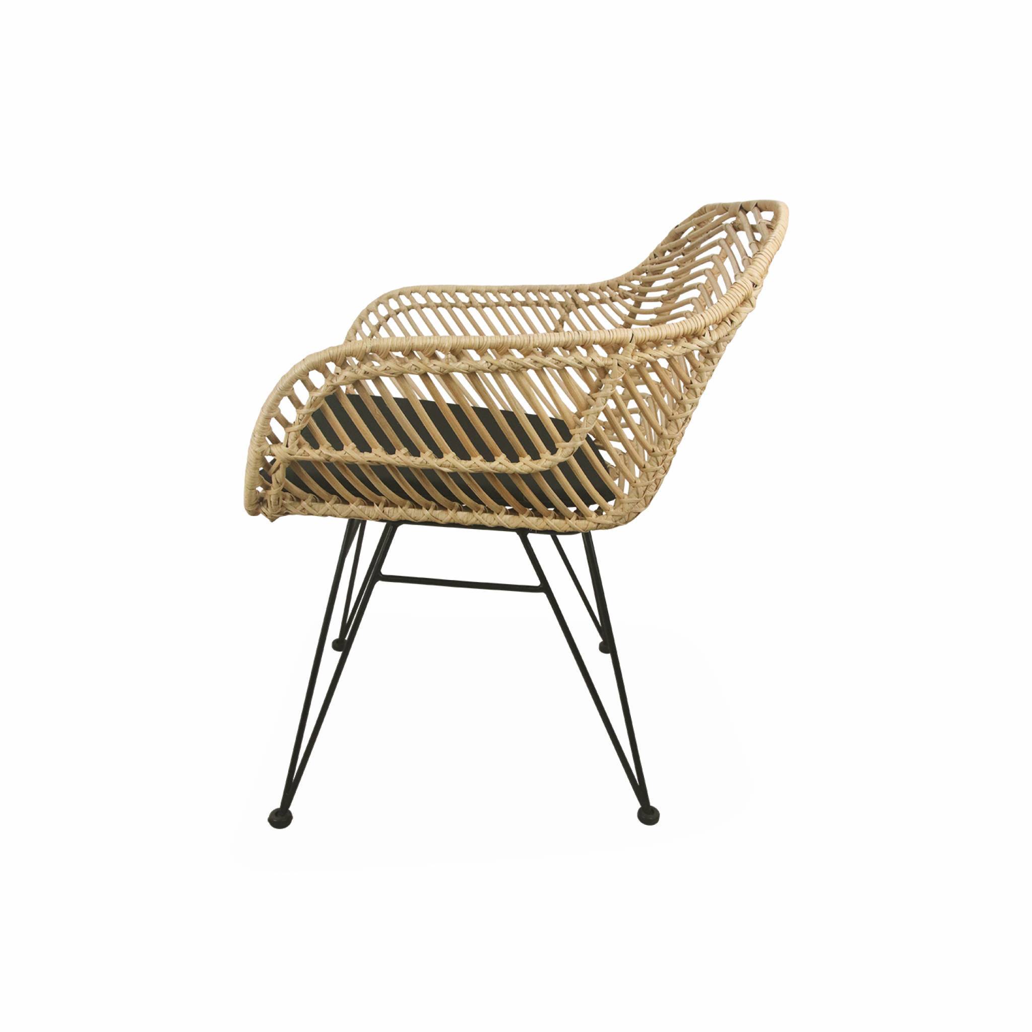 Lot de 2 fauteuils en rotin naturel et métal. coussin noir - Cahya - Imagen 6